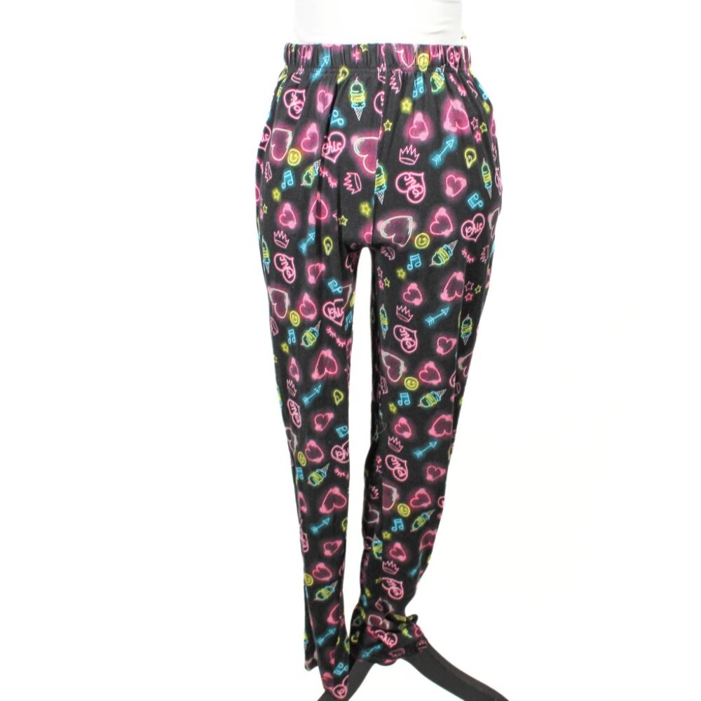Derek Heart Neon Print Pajama Pants – Juniors Size S, Black Background - Picture 1 of 8
